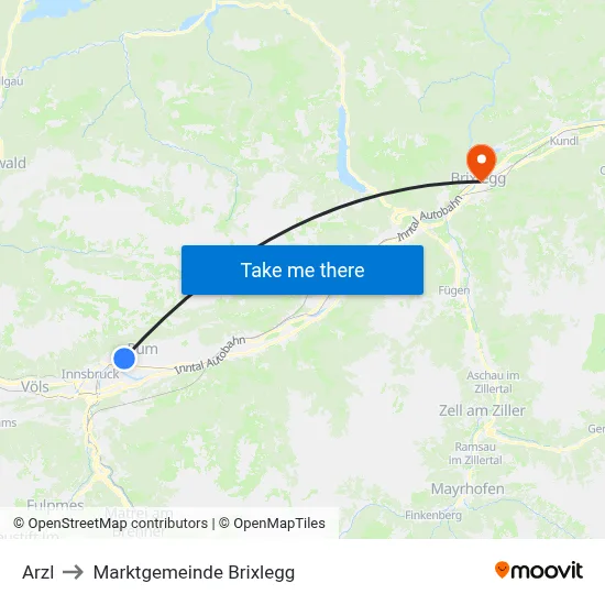 Arzl to Marktgemeinde Brixlegg map