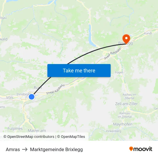 Amras to Marktgemeinde Brixlegg map