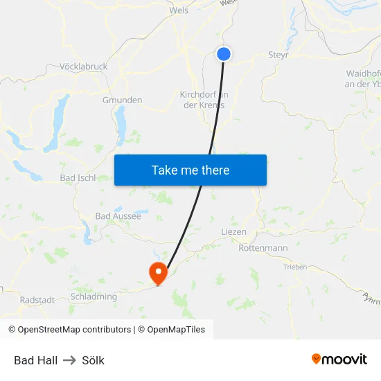 Bad Hall to Sölk map