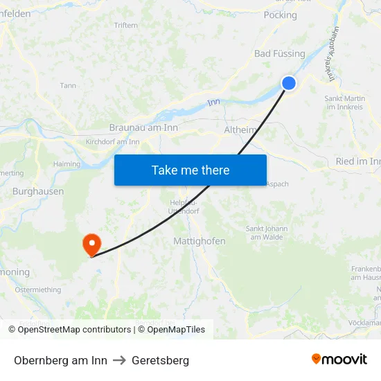Obernberg am Inn to Geretsberg map