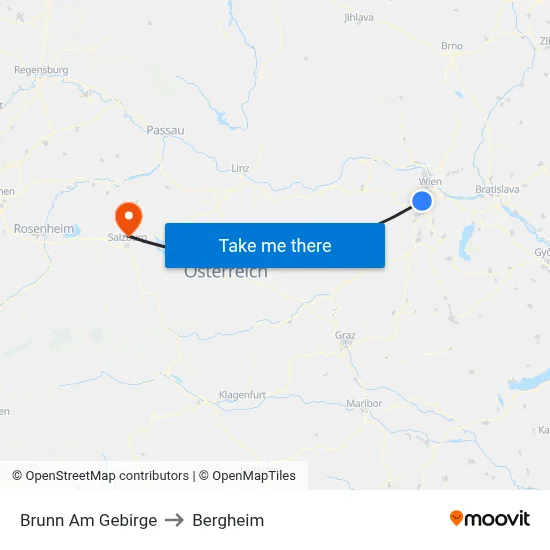 Brunn Am Gebirge to Bergheim map