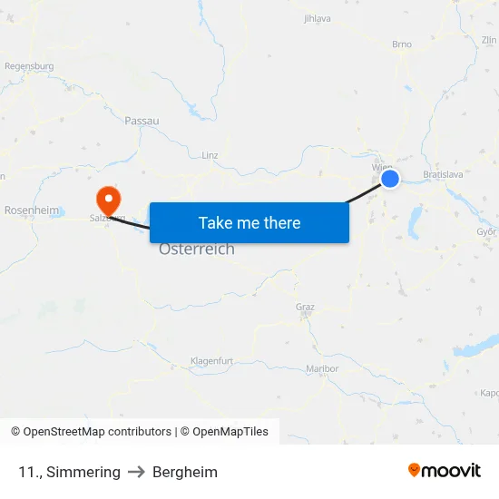 11., Simmering to Bergheim map