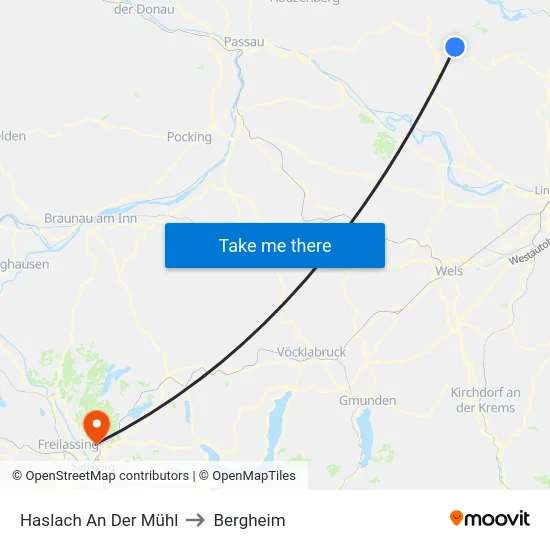 Haslach An Der Mühl to Bergheim map