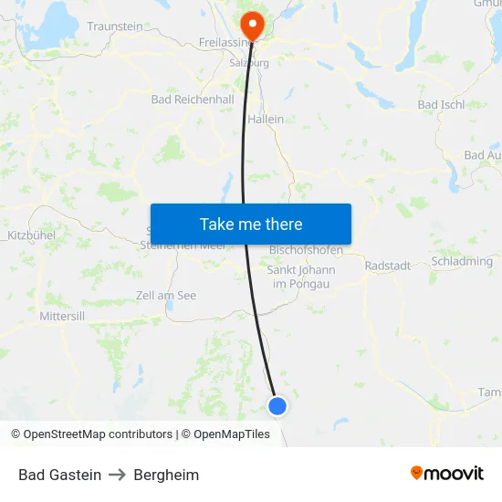 Bad Gastein to Bergheim map
