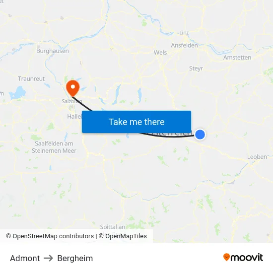 Admont to Bergheim map