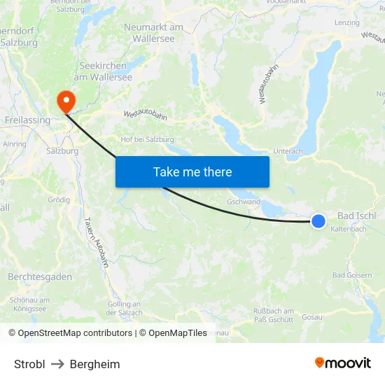Strobl to Bergheim map