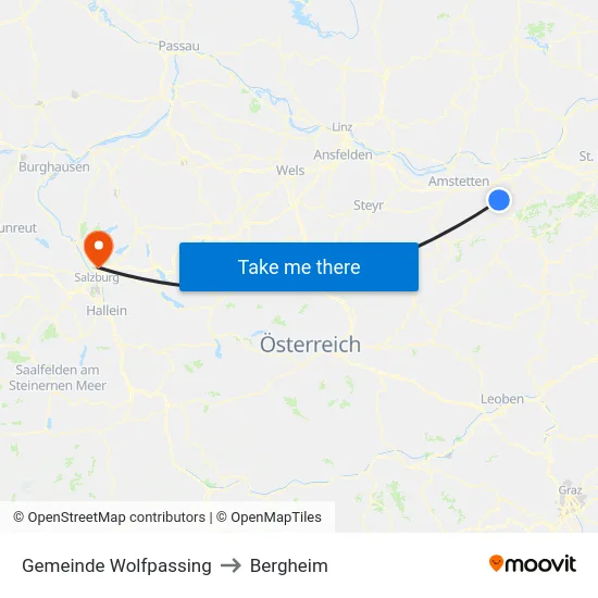 Gemeinde Wolfpassing to Bergheim map