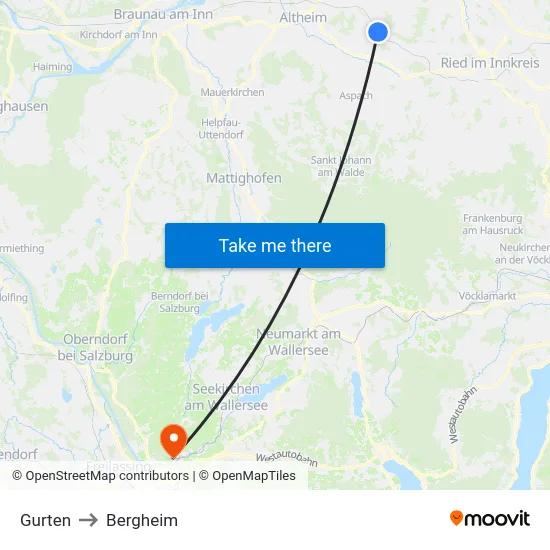 Gurten to Bergheim map