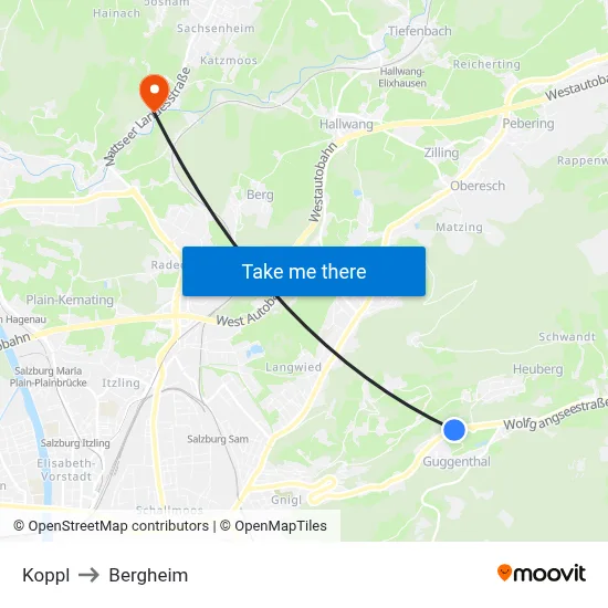 Koppl to Bergheim map