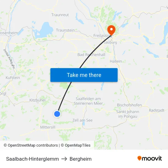 Saalbach-Hinterglemm to Bergheim map