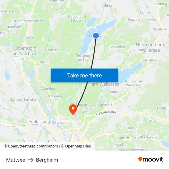 Mattsee to Bergheim map