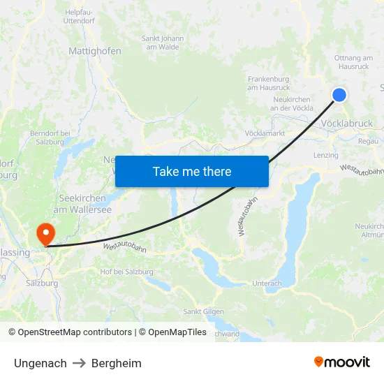 Ungenach to Bergheim map