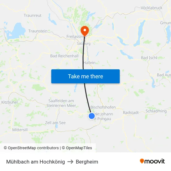 Mühlbach am Hochkönig to Bergheim map