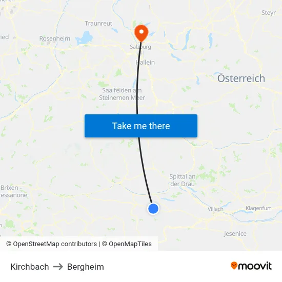 Kirchbach to Bergheim map