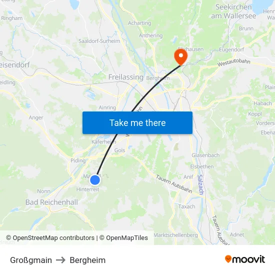 Großgmain to Bergheim map