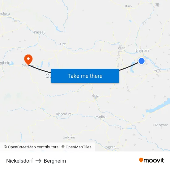 Nickelsdorf to Bergheim map