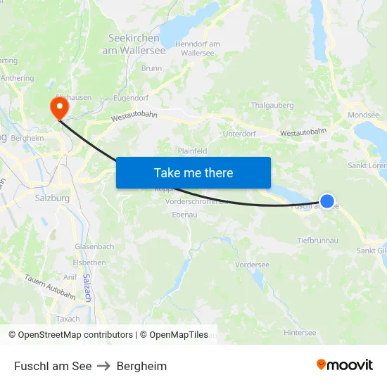 Fuschl am See to Bergheim map