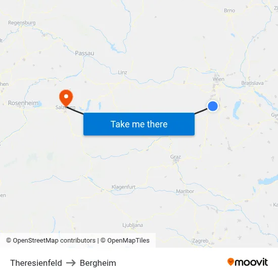 Theresienfeld to Bergheim map