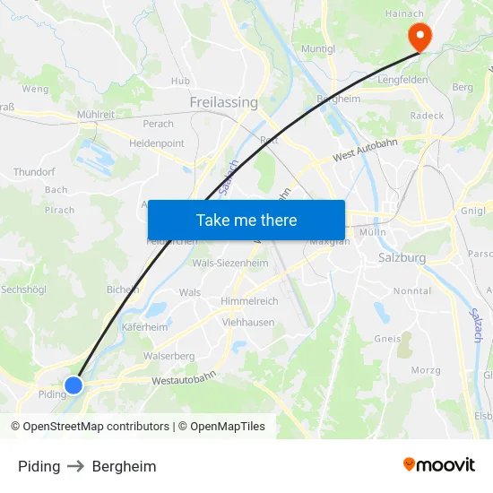 Piding to Bergheim map