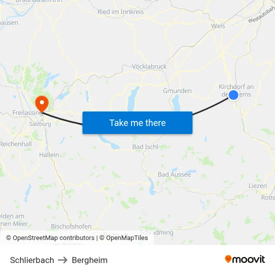 Schlierbach to Bergheim map