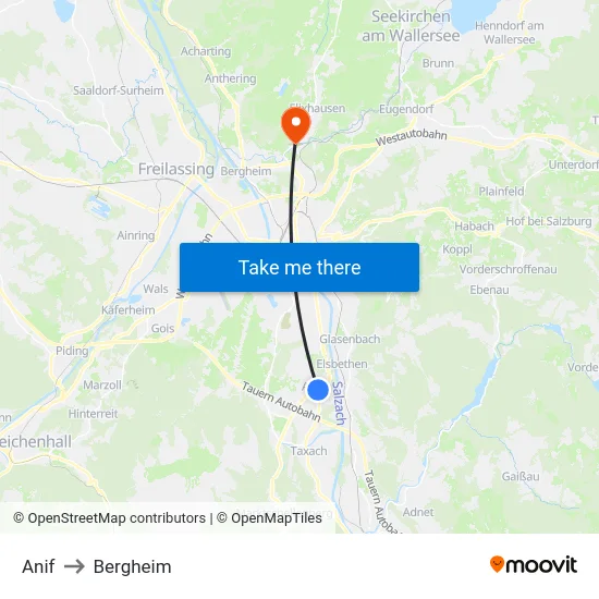 Anif to Bergheim map