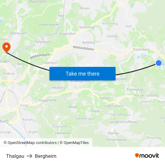 Thalgau to Bergheim map