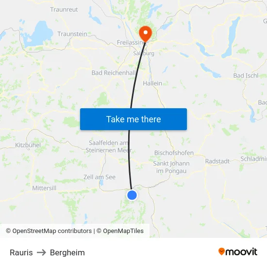 Rauris to Bergheim map