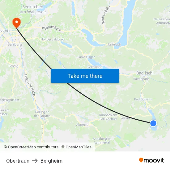 Obertraun to Bergheim map