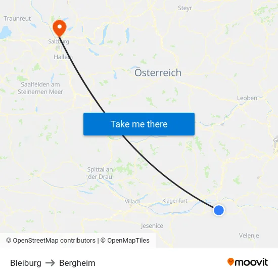 Bleiburg to Bergheim map