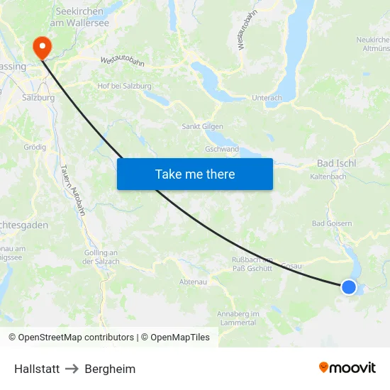 Hallstatt to Bergheim map