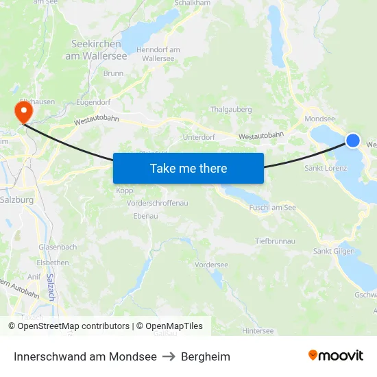 Innerschwand am Mondsee to Bergheim map