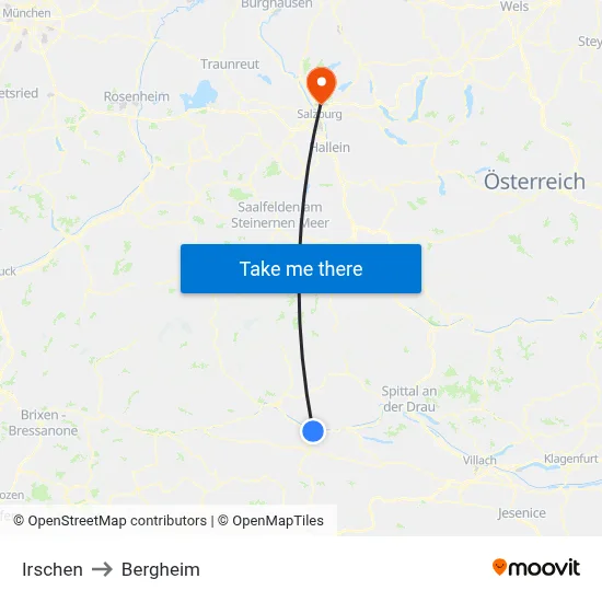 Irschen to Bergheim map