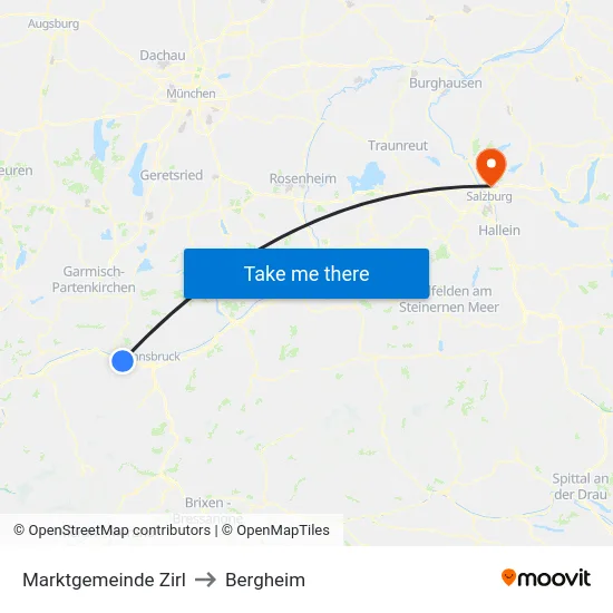 Marktgemeinde Zirl to Bergheim map