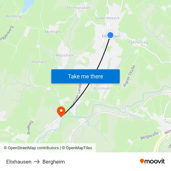 Elixhausen to Bergheim map