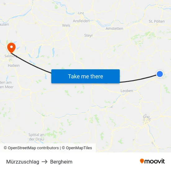 Mürzzuschlag to Bergheim map