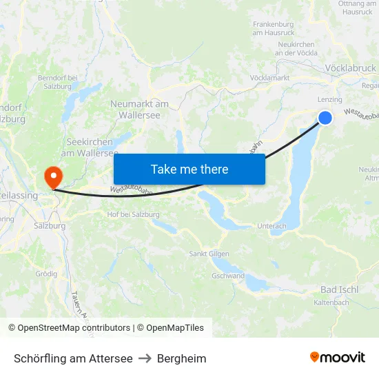 Schörfling am Attersee to Bergheim map