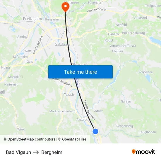 Bad Vigaun to Bergheim map