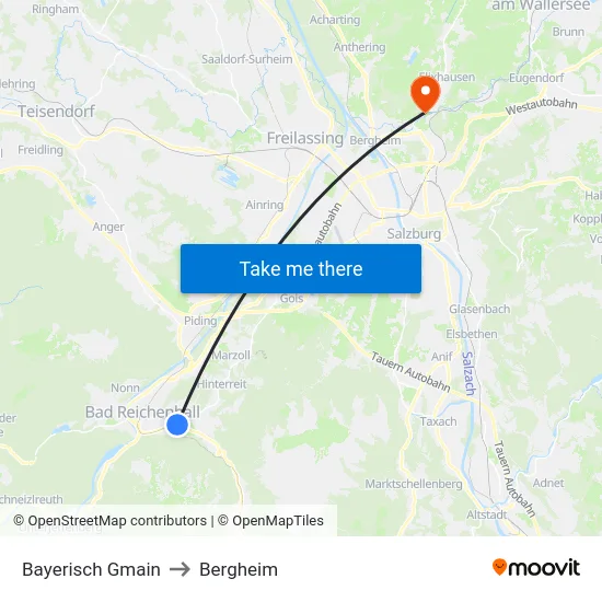 Bayerisch Gmain to Bergheim map