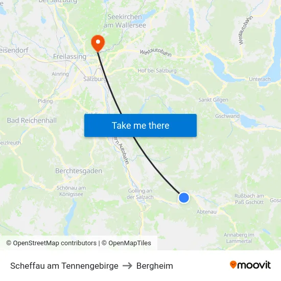 Scheffau am Tennengebirge to Bergheim map