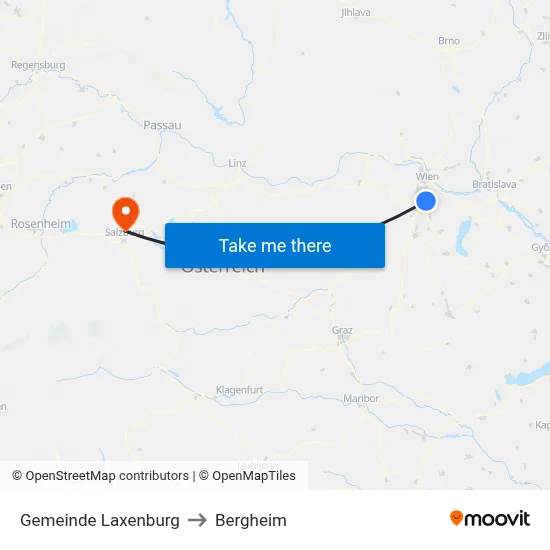 Gemeinde Laxenburg to Bergheim map