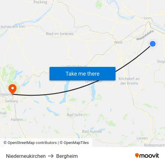 Niederneukirchen to Bergheim map