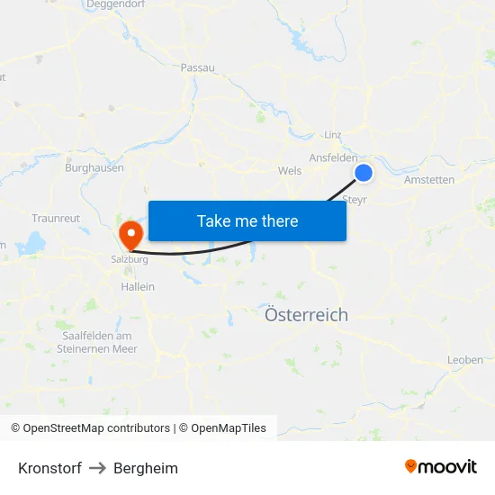 Kronstorf to Bergheim map