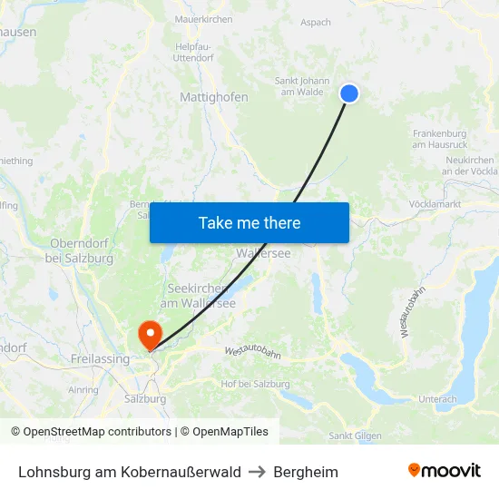 Lohnsburg am Kobernaußerwald to Bergheim map