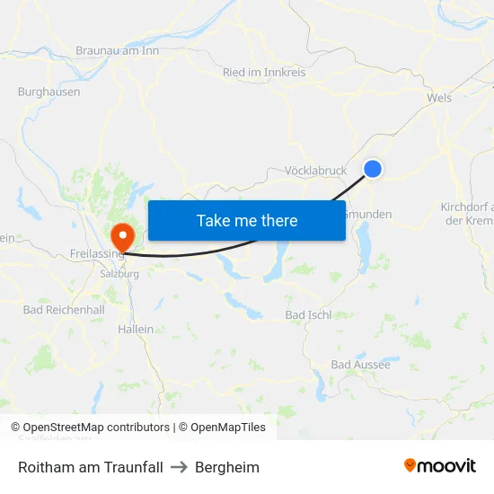Roitham am Traunfall to Bergheim map