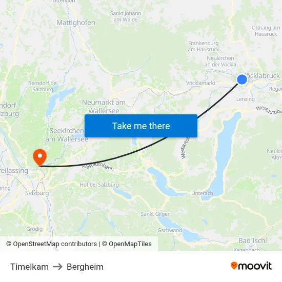 Timelkam to Bergheim map