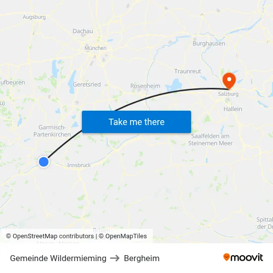 Gemeinde Wildermieming to Bergheim map