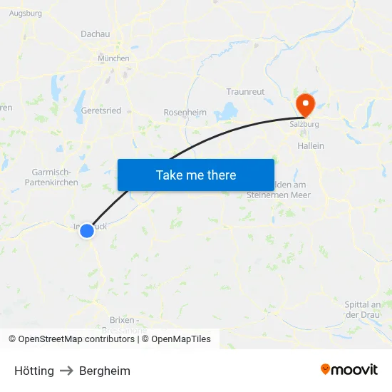 Hötting to Bergheim map