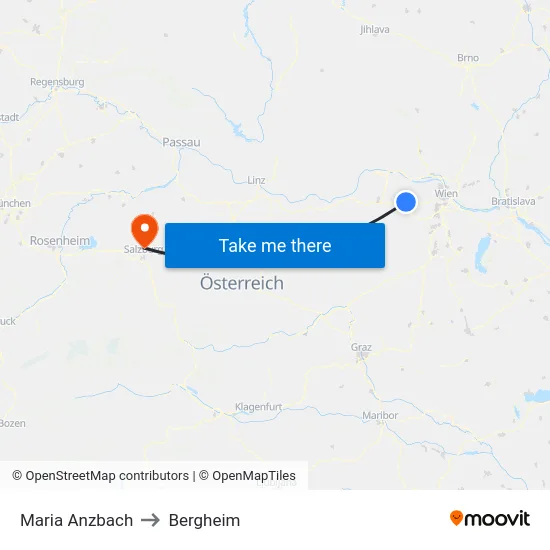 Maria Anzbach to Bergheim map