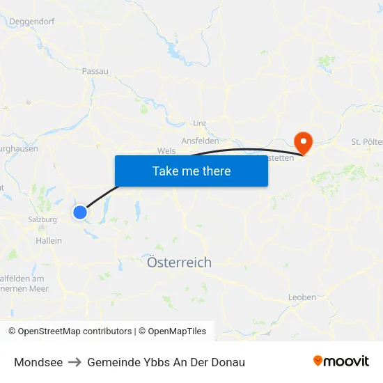 Mondsee to Gemeinde Ybbs An Der Donau map