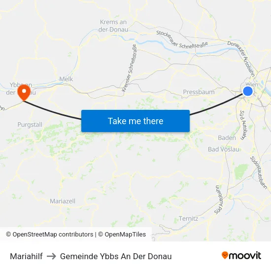 Mariahilf to Gemeinde Ybbs An Der Donau map